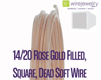 14/20 Rose Gold Filled, Square, Dead Soft Jewelry Wire, Various Gauges & Lengths