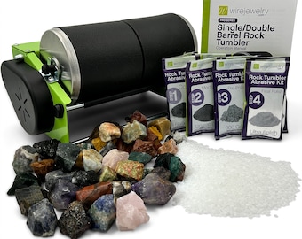 WireJewelry Pro-Series Double Barrel Rock Tumbler Kit - Includes 3 Lb of Gemstones of the World Stone Mix and 2 Batch Grit & Polish