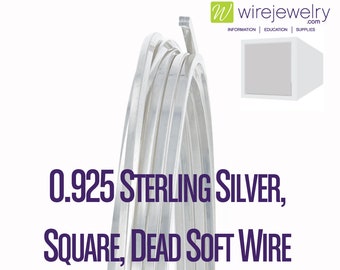 0.925 Sterling Silver, Square, Dead Soft Jewelry Wire, Various Gauges & Lengths