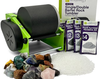 WireJewelry Pro-Series Single Barrel Rock Tumbler Kit - Includes 1.5 Lb of Gemstones of the World Stone Mix and 1 Batch Grit & Polish