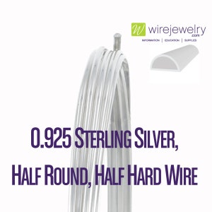 0.925 Sterling Silver, Half Round, Half Hard Jewelry Wire, Various Gauges & Lengths
