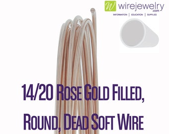 14/20 Rose Gold Filled, Round, Dead Soft Jewelry Wire, Various Gauges & 5FT Length