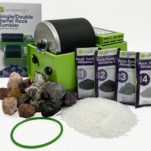 WireJewelry Rock Tumbler Kit - Includes 1.5 lb of Gemstones of The World Stone Mix, 1 Batch of 4 Step Grit & Polish with Plastic Pellets