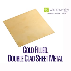 May include: A square sheet of gold-filled double clad sheet metal. The metal is a light gold color.