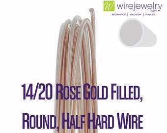 14/20 Rose Gold Filled, Round, Half Hard Jewelry Wire, Various Gauges & Lengths