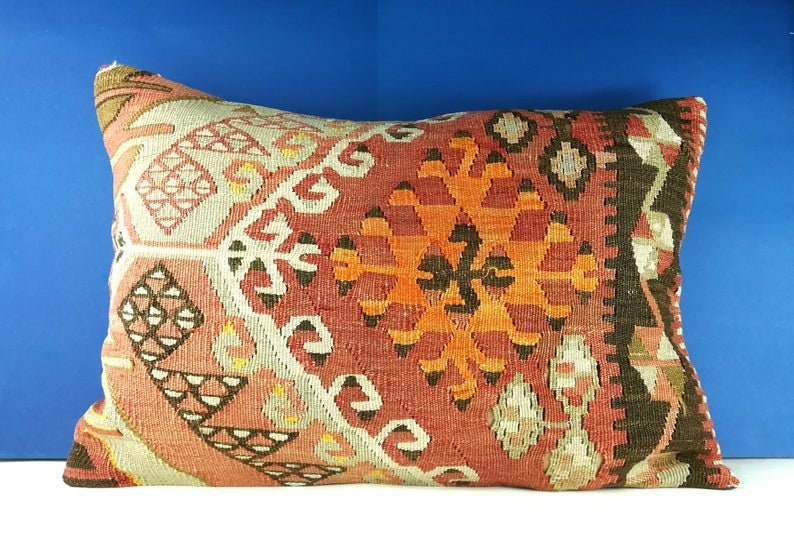 Vintage Turkish Kilim Pillow Large Kilim Pillow Wool Pillow Etsy