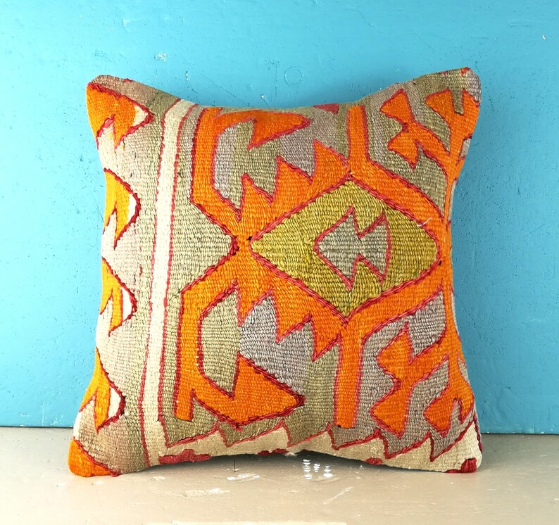 Sale Geometric Kilim Pillow Cover Kilim Pillow 16x 16 Etsy