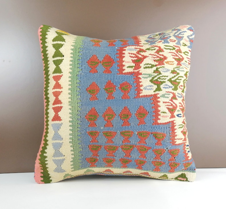 Blue Kilim Pillow 16x16 4040 kilim pillow home decoraztec Etsy