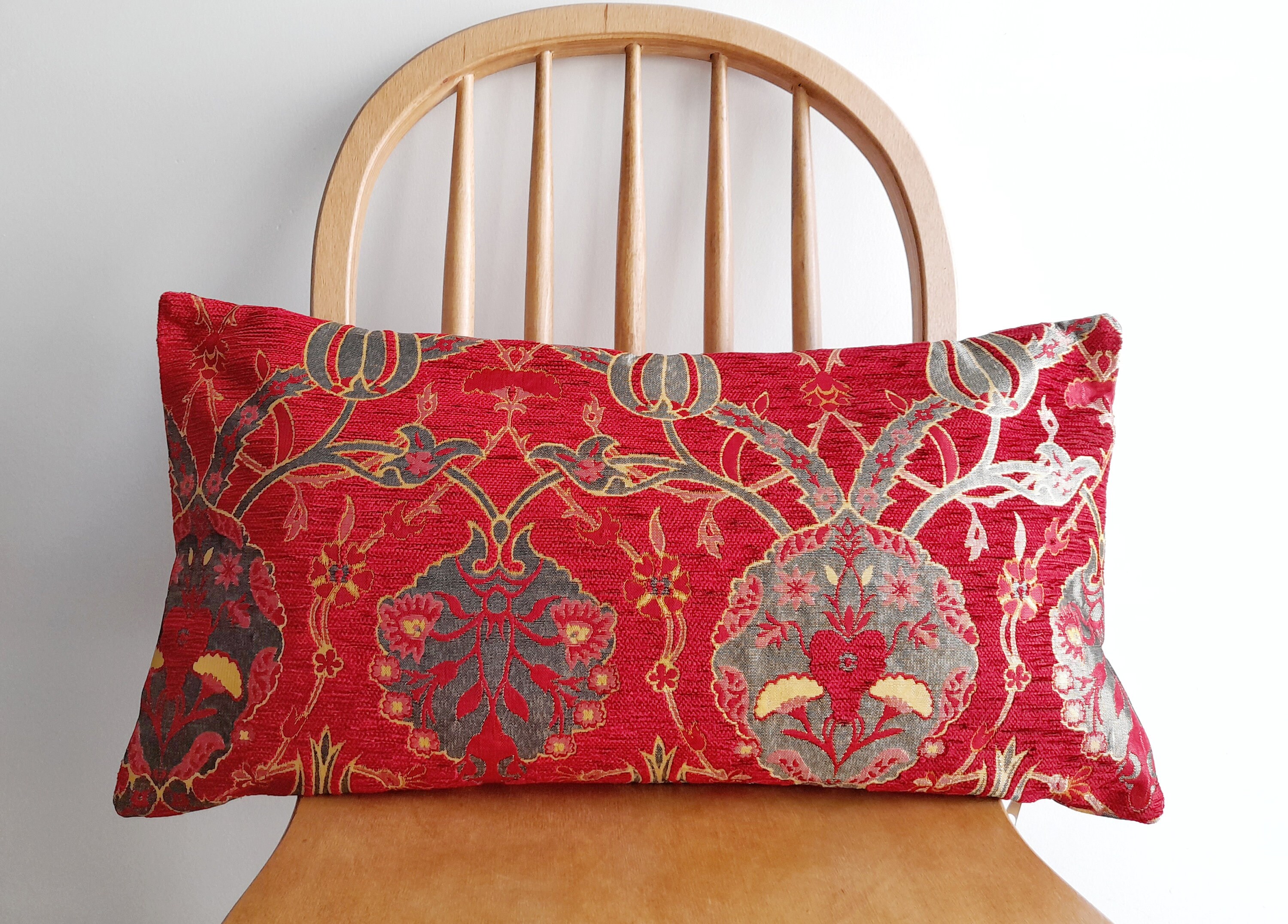 Soft Red Velvet Lumbar Pillow Boho Throw Lumbar Pillow Cover Etsy