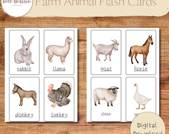 Farm Animal Flash Cards: Watercolor Learning Cards (Digital Download)