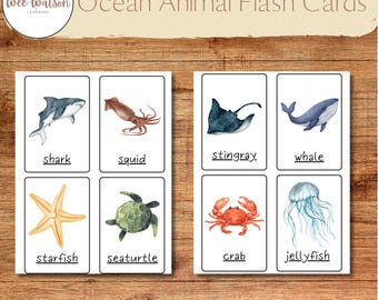 Ocean Animal Flash Cards | Printable Sea Creatures | Toddler Learning Activity | Digital Download