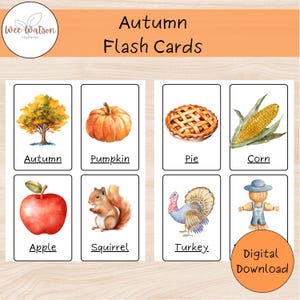 Watercolor Autumn Vocabulary Flashcards: Fall Learning for Kids