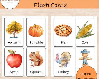 Watercolor Autumn Vocabulary Flashcards: Fall Learning for Kids