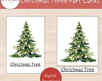 16 Christmas Three Part Cards, Nomenclature Cards, Montessori inspired Flashcards