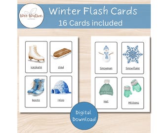 Winter Flash Cards: Watercolor Winter Learning for Toddlers (Digital Download)