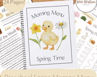 Preschool Spring Morning Menu Printable, 20 Activity Pages, Toddler Learning (Instant Download)