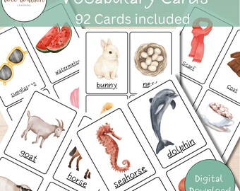 Preschool Vocabulary Flash Cards | 92 Cards | Seasons, Farm, Ocean, & Insects