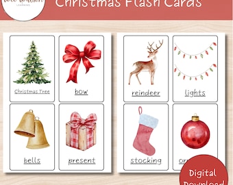 Christmas Vocabulary Flashcards Printable, Matching Game (PDF)