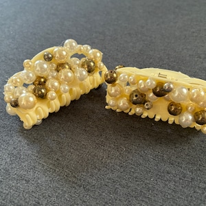 Pearl Studded Ivory Hair Claw Clips