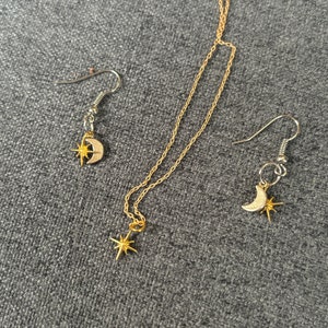 Moon and Stars Drop Earrings and Necklace Set