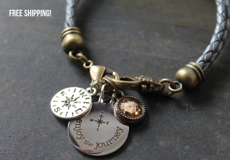Enjoy The Journey Leather Bracelet Enjoy The Journey Charm Bracelet Enjoy The Journey Laser Engraved Bracelet Genuine Leather Bracelet