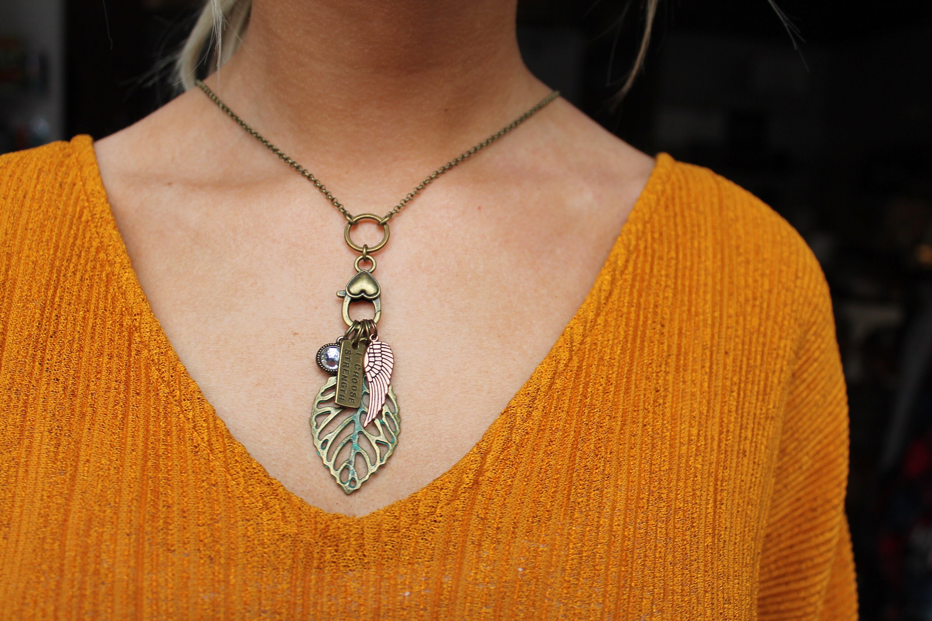 Brass Inspirational Charm Necklace I Choose Strength Necklace Etsy