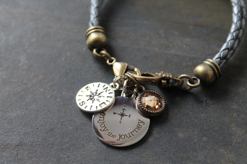 Enjoy The Journey Leather Bracelet Enjoy The Journey Charm Bracelet Enjoy The Journey Laser Engraved Bracelet Genuine Leather Bracelet
