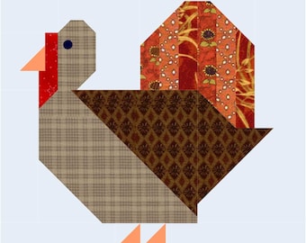 Patch Turkey quilt block pattern (make a 6" or 12" block) - digital download