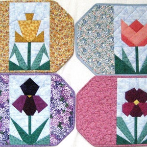 Get Set for Spring : quilted flower placemat, table runner, wall quilt pattern