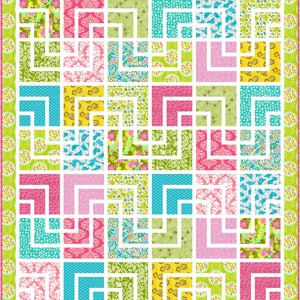 Q163 Corridors quilt pattern in 2 sizes: throw 60&quot; x 69&quot; & queen 92&quot; x 92&quot; . Scroll thru images to find the pattern cover/back w/ yardage