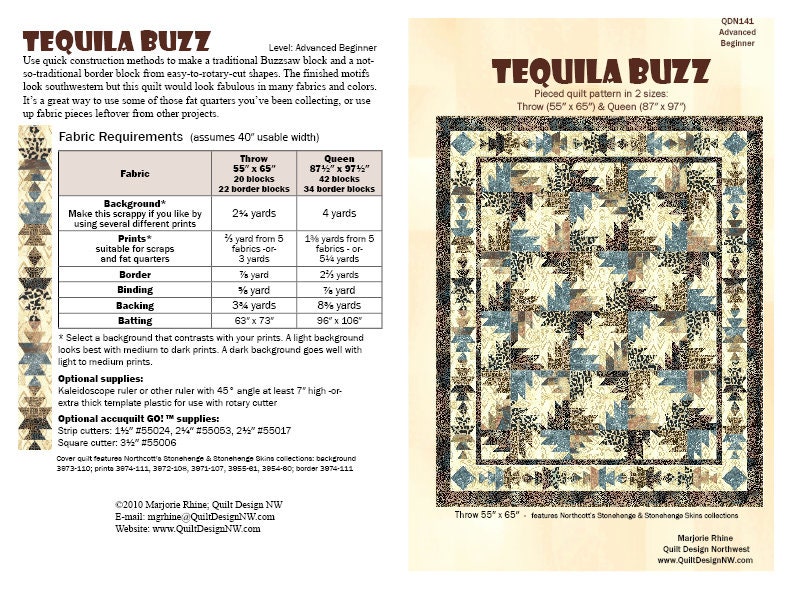 Q141 Tequila Buzz quilt pattern in 2 sizes Etsy