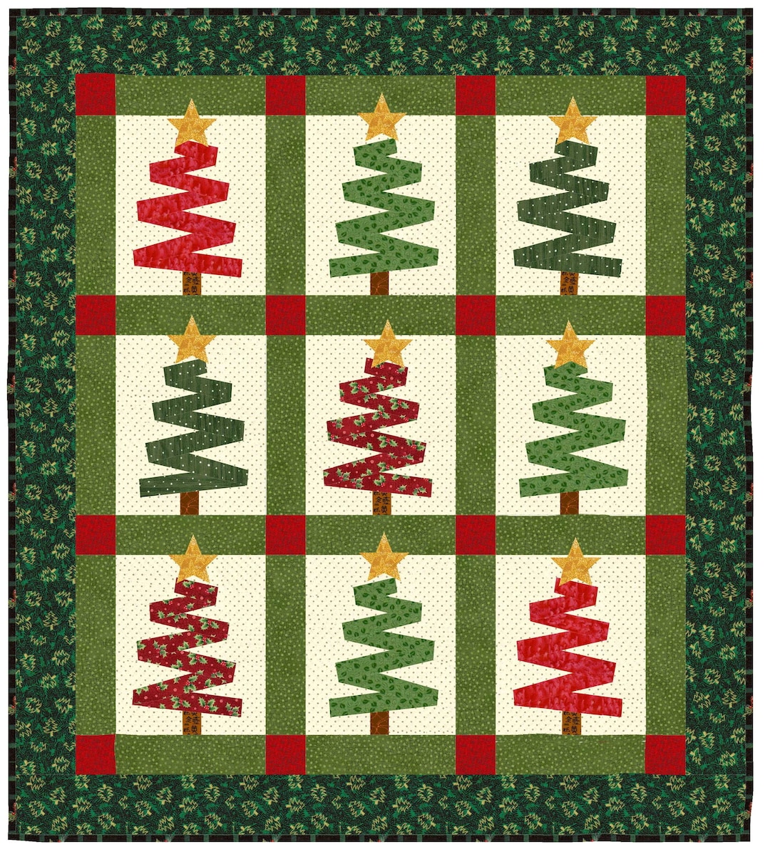 Very Merry Christmas Trees Quilt Pattern Wall Quilt, Placemat, Tree