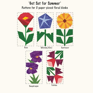 Preparati per l'estate con blocchi floreali in cartapesta e tovagliette trapuntate. I fiori sono rosa, fucsia, girasole, ipomea e bocca di leone.