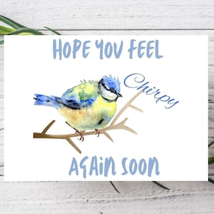Carte J'espère que vous vous sentirez à nouveau radieux, Carte mésange bleue, Carte de la faune britannique, Carte de rétablissement, Carte de rétablissement, Carte d'oiseau mignon, Respectueux de l'environnement