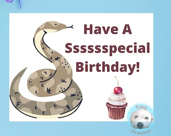 Carte d'anniversaire serpent, carte de voeux pour amoureux des serpents, carte d'anniversaire serpent à sonnette, carte animal drôle, carte reptile, écologique