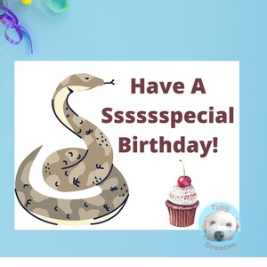 Cartão de aniversário de cobra, cartão de felicitações para amantes de cobras, cartão de aniversário de cascavel, cartão de animal engraçado, cartão de réptil, ecológico