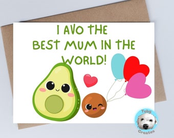 Avocado Mothers Day Card, Funny Avocado Card, Cute Vegan Greeting Card, Eco Friendly, Best Mum Card, Birthday Card For Mum