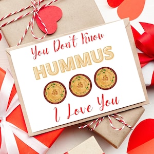 Carte de Saint-Valentin houmous, carte de houmous drôle, carte de voeux végétalienne, carte de Saint-Valentin drôle, carte de houmous végétalienne, carte de jeu de mots nourriture, respectueux de l'environnement