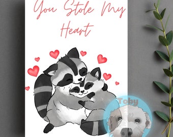 Carte de voeux raton laveur, vous avez volé mon coeur, carte de Saint-Valentin, carte d'anniversaire de raton laveur, carte de couple de raton laveur, carte d'amant de raton laveur, carte de raton laveur