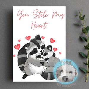 Carte de voeux raton laveur, vous avez volé mon coeur, carte de Saint-Valentin, carte d'anniversaire de raton laveur, carte de couple de raton laveur, carte d'amant de raton laveur, carte de raton laveur