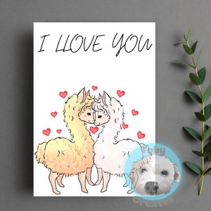 Carte de voeux de lama, carte d'alpaga, carte d'anniversaire, carte de couple de lamas, carte d'amant de lama, carte d'amant d'alpaga, carte de lama drôle, écologique
