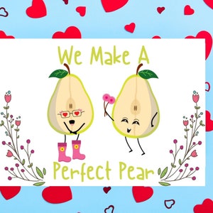 Realizziamo un biglietto di San Valentino con una pera perfetta, biglietto di auguri divertente con una pera, biglietto di auguri vegano, anniversario perfetto con una pera, biglietto con un gioco di parole sul cibo, ecologico