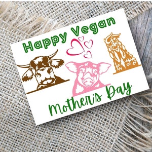 Cartão de Feliz Dia das Mães Vegano, Cartão de Mãe Vegana, Cartão de Mãe Vegana, Cartão de Saudação Vegano, Cartão de Dia das Mães Vegano, Cartão de Amante de Animais, Ecológico