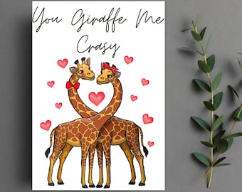 Giraffe Greeting Card, Funny Giraffe Card, Giraffe Anniversary Card, Giraffe Couple Card, Giraffe Lover Card, Giraffe Card, Eco Friendly