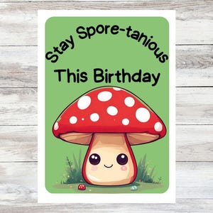 Carte d'anniversaire A6 drôle avec des champignons Jeu de mots drôle avec des champignons Carte de voeux Toadstool Art Cottagecore Carte d'anniversaire pour elle Carte pour lui Écologique