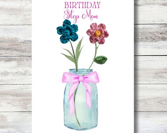 Crochet Flower Birthday Remembrance Card Step Mom: Eco-Friendly