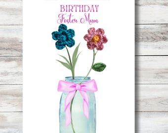 Crochet Flower Birthday Remembrance Card Foster Mum: Eco-Friendly