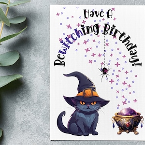 Witch Birthday Card, Witch Greeting Card, Witchy Card, Black Cat Card, Funny Witch Card, Hedge Witch Card, Pagan Card, Green Witch Card