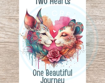 Cat Anniversary Card, Feline Engagement, Kitten Wedding Greeting Card, Valentines Day, A6 Eco Friendly