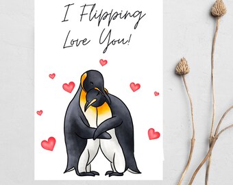 Flipping Love You Penguin Card, Penguin Card, Penguin Anniversary Card, Penguin Birthday Card, Penguin Valentines Day Card, Penguin Lover